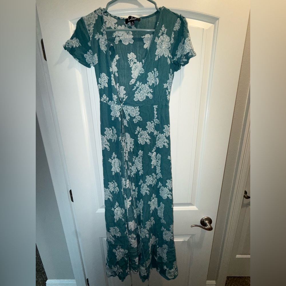 Lulu's Teal and White Floral Dress XS